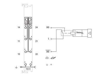 Schaltbild WAGO 750 514 Relaisausgangsklemme 2 Kanal 125VAC 30VDC