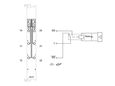 Circuit diagram WAGO 750 517 Fieldbus digital module 0 In   2 Out