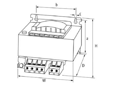 Dimensional drawing Murrelektronik 86023 One phase transformer 230V 24V 500VA