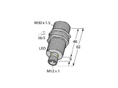 Ma�zeichnung Turck Bi15U MT30 AP6XH1141 Sensor ind  M30x1 5 Uprox sn 15mm 750Hz