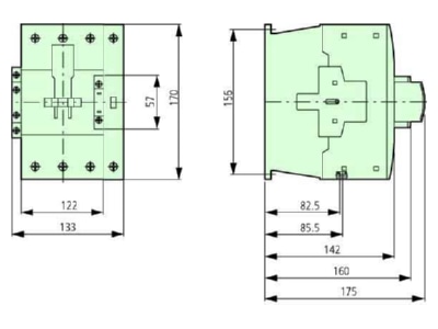 Dimensional drawing 1 Eaton DILMP200 RDC24  Magnet contactor 115A 0VAC 24   27VDC

