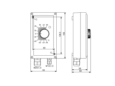 Dimensional drawing Alre it ETR 77 009 5 Room thermostat 0   100 C