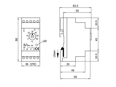 Dimensional drawing Alre it ITR 79 404 Room thermostat