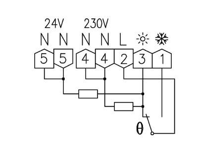 Anschlussbild Alre it RTBSB 001 948 1 Raumtemperaturregler AP Umschalter 230V 24V