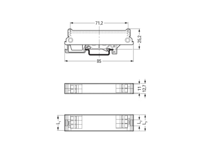 Dimensional drawing WAGO 288 601 Circuit board enclosure
