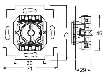 Dimensional drawing Busch Jaeger 2001 5 U Series switch flush mounted cream white