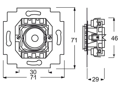 Dimensional drawing Busch Jaeger 2021 6 UNV Push button 1 change over contact white