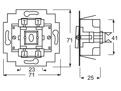 Dimensional drawing Busch Jaeger 2020 US 206 Push button 1 change over contact blue