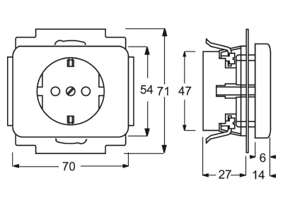 Dimensional drawing Busch Jaeger 20 EUCKS 24G Socket outlet  receptacle 