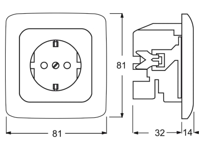 Dimensional drawing Busch Jaeger 20 EUJKS 212 Socket outlet  receptacle