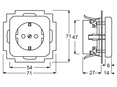 Dimensional drawing Busch Jaeger 20 EUCKS 212 Socket outlet  receptacle 