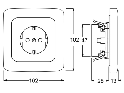 Dimensional drawing 1 Busch Jaeger 20 EUJSR 212 Socket outlet  receptacle 
