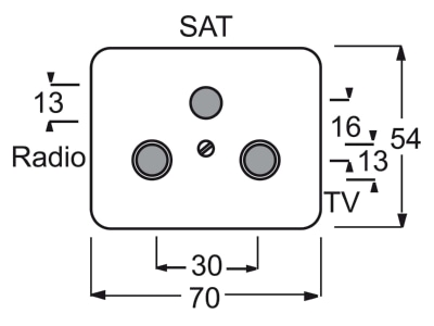 Mazeichnung Busch Jaeger 1743 03 21 101 Zentralscheibe brz m 3Anschl Rad TV SAT