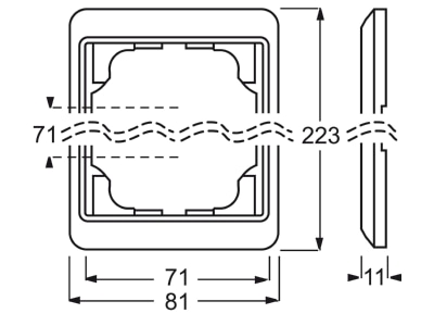 Dimensional drawing Busch Jaeger 1733 20 Frame 3 gang platinum