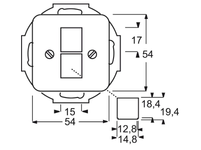 Mazeichnung Busch Jaeger 2561 02 214 Zentralscheibe aws fuer 2 Modular Jack