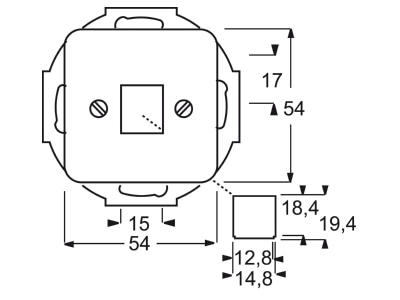 Mazeichnung Busch Jaeger 2561 212 Zentralscheibe ws fuer 1 Modular Jack