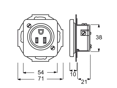 Dimensional drawing Busch Jaeger 3015 EUC 212 Socket outlet  receptacle  NEMA