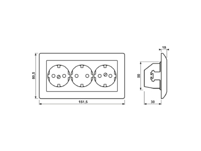Ma�zeichnung Jung AS 523 KK SCHUKO Steckdose ws 16A 250V 3 fach