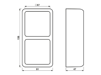 Dimensional drawing Jung CD 582 A GR Surface mounted housing 2 gang grey