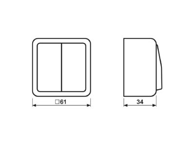 Dimensional drawing Jung 639 VA 1 pole push button for roller shutter