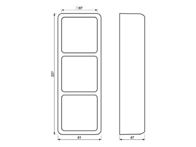 Dimensional drawing Jung CD 583 A WW Surface mounted housing 3 gang white