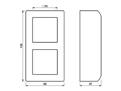 Dimensional drawing Jung AS 582 A WW Surface mounted housing 2 gang white