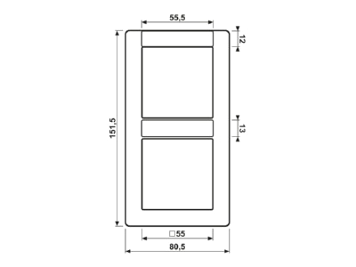 Dimensional drawing Jung AS 582 NA WW Frame 2 gang white