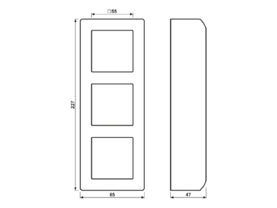 Dimensional drawing Jung AS 583 A WW Surface mounted housing 3 gang white
