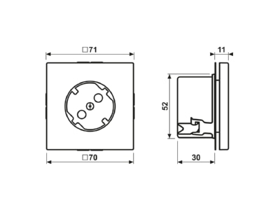 Ma�zeichnung Jung ES 2520 45 SCHUKO Steckdose eds 16A 250V 45Grad