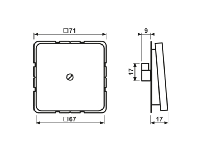 Dimensional drawing Jung CD 590 A PT Basic element with central cover plate