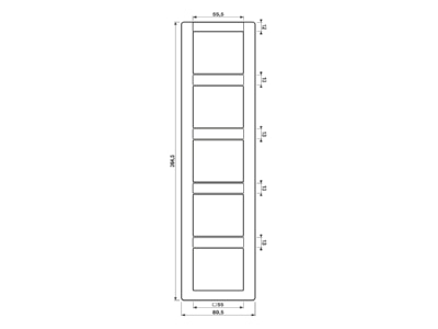 Dimensional drawing Jung AS 585 NA Frame 5 gang cream white