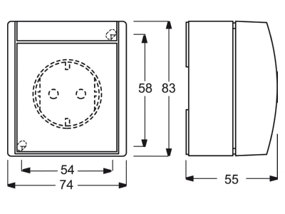 Dimensional drawing Busch Jaeger 23 MWKS 54 504 Socket outlet  receptacle  earthing pin