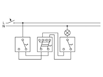 Connection diagram 1 Busch Jaeger 2601 6 AP 3 way switch  alternating switch 
