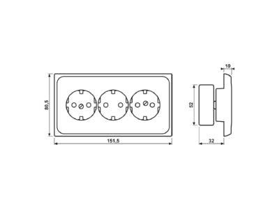 Ma�zeichnung Jung CD 523 KK SCHUKO Steckdose 3 fach 16A 250V