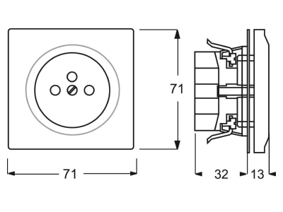 Dimensional drawing Busch Jaeger 20 MUC 72 500 Socket outlet  receptacle  earthing pin