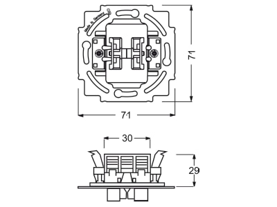Dimensional drawing Busch Jaeger 2000 6 6 US 101 Alternating  alternating switch  2x