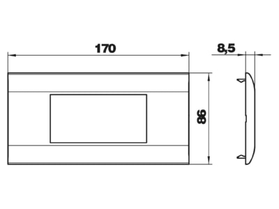 Dimensional drawing 1 OBO S990 AF2 RW Frame 2 gang white
