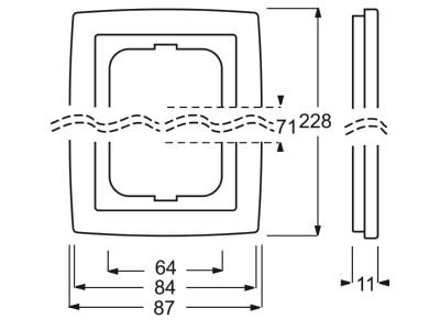 Dimensional drawing Busch Jaeger 1723 80 Frame 3 gang chrome