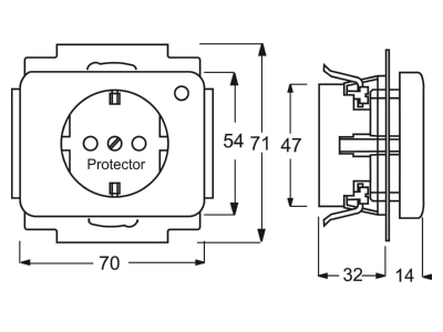 Dimensional drawing Busch Jaeger 2310EUGL VA 24G 11 Socket outlet  receptacle 
