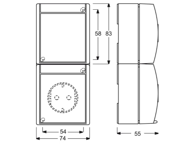 Mazeichnung Busch Jaeger 2601 6 20 EBW 53 Kombination SCHUKO Steckdose  mit Wipp 