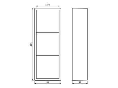 Dimensional drawing Jung LS 583 A WW Surface mounted housing 3 gang white