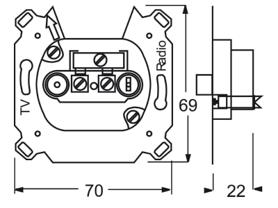 Dimensional drawing Busch Jaeger 0230 101 Antenna end socket for antenna
