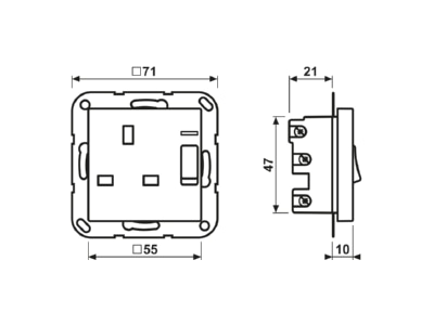 Dimensional drawing Jung A 3171 KO AL Socket outlet  receptacle 