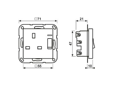 Mazeichnung Jung A 3171 KO SW Abschaltbare Steckdose sw 13A 250V 2 pol u E