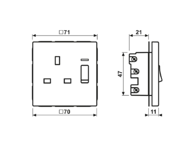Mazeichnung Jung AL 3171 KO AN Abschaltbare Steckdose ant 13A 250V 2 pol u E