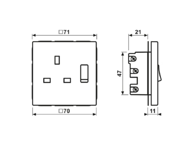 Dimensional drawing Jung ES 3171 Socket outlet  receptacle