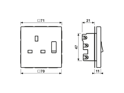 Mazeichnung 1 Jung LS 3171 Abschaltbare Steckdose ws 13A 250V 2 pol u E
