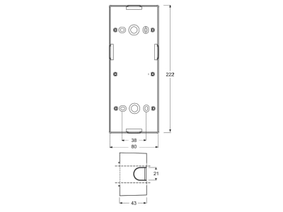 Dimensional drawing Busch Jaeger 1703 83 Surface mounted housing 3 gang aluminium