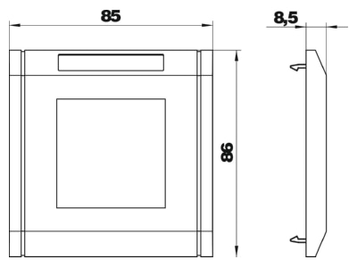 Dimensional drawing 1 OBO S990 AR1 RW Frame 1 gang white
