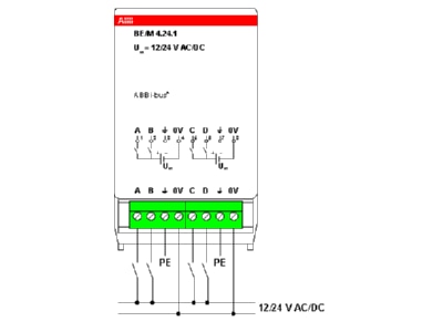 Wiring plan ABB BE M 4 24 1 EIB  KNX binary input 4 ch 